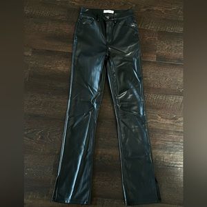 Faux Leather Straight Leg Pants with Side Slit Hems Size 24